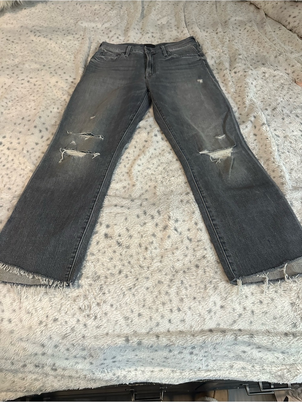MOTHER Black Washed Distressed High-Rise Jeans